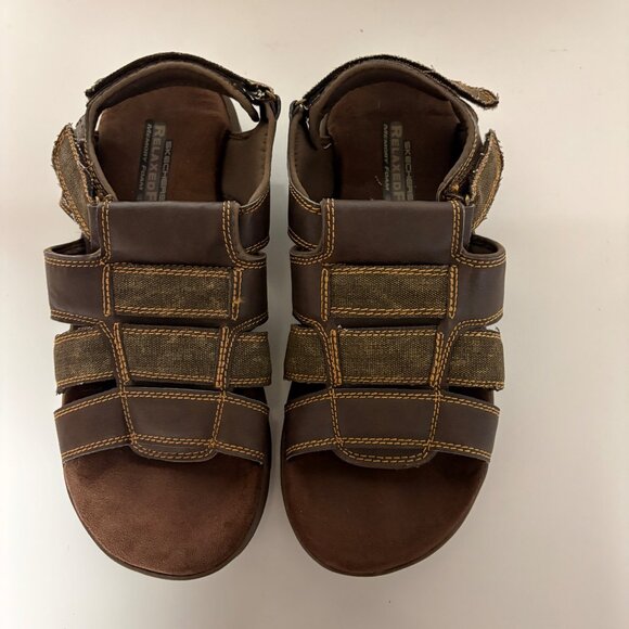 Skechers Relaxed Fit Mens Sandals Size 12 Brown Memory Foam Adjustable Straps - Picture 2 of 8
